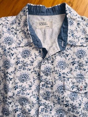 Free Planet Men’s White Short Sleeve Shirt with Blue Floral Print